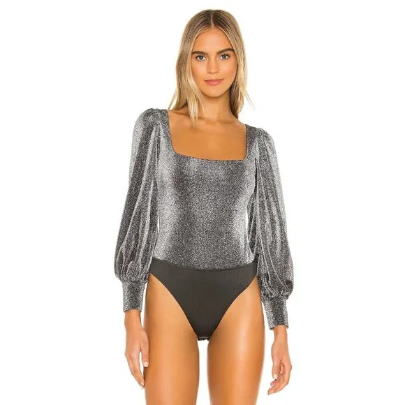 Lovers + Friends Jasmine Bodysuit Metallic Silver Women's Size Small - Picture 3 of 11
